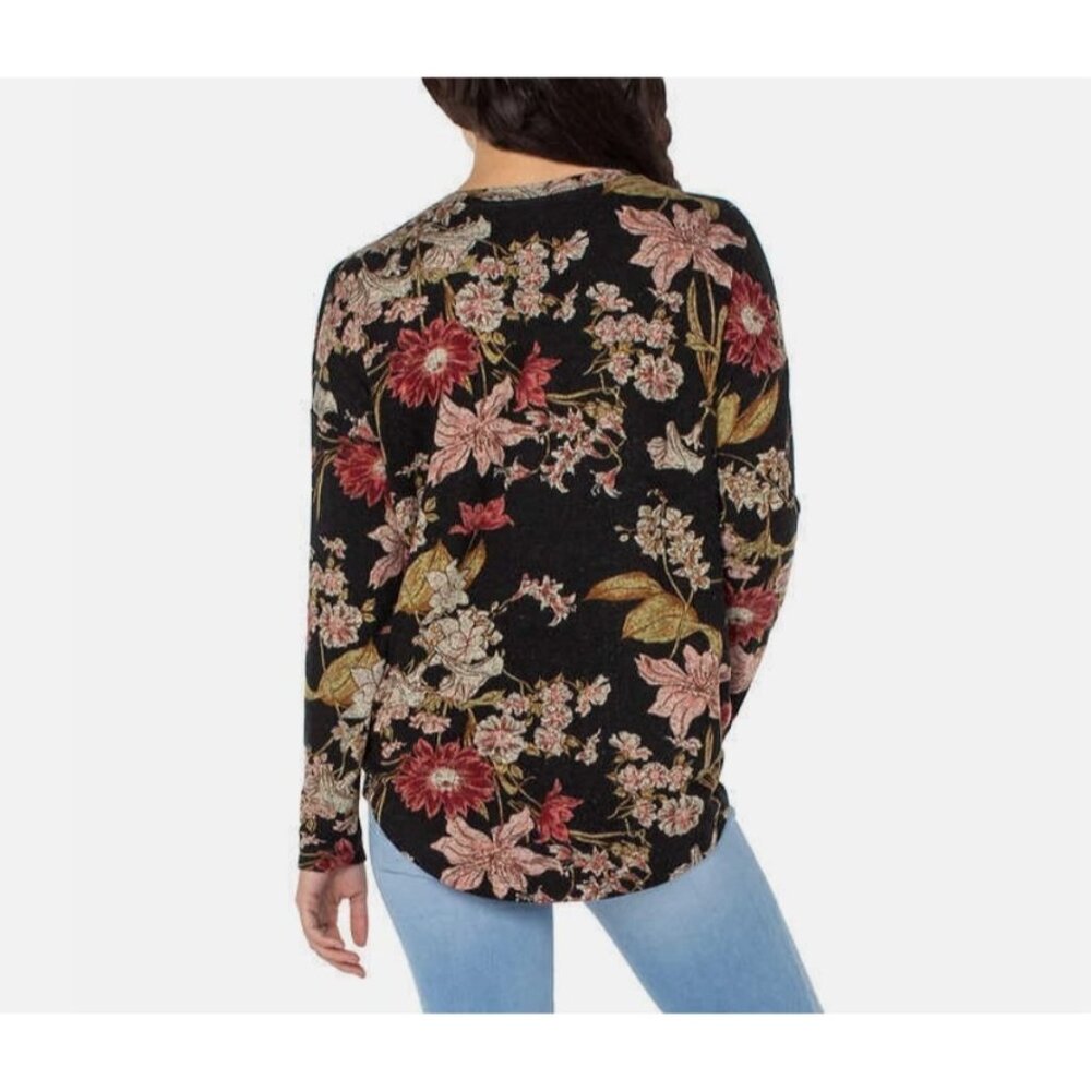 Well Worn Floral Long Sleeve Top Small Black V Neck Boho Stretch Lightweight - Picture 9 of 9